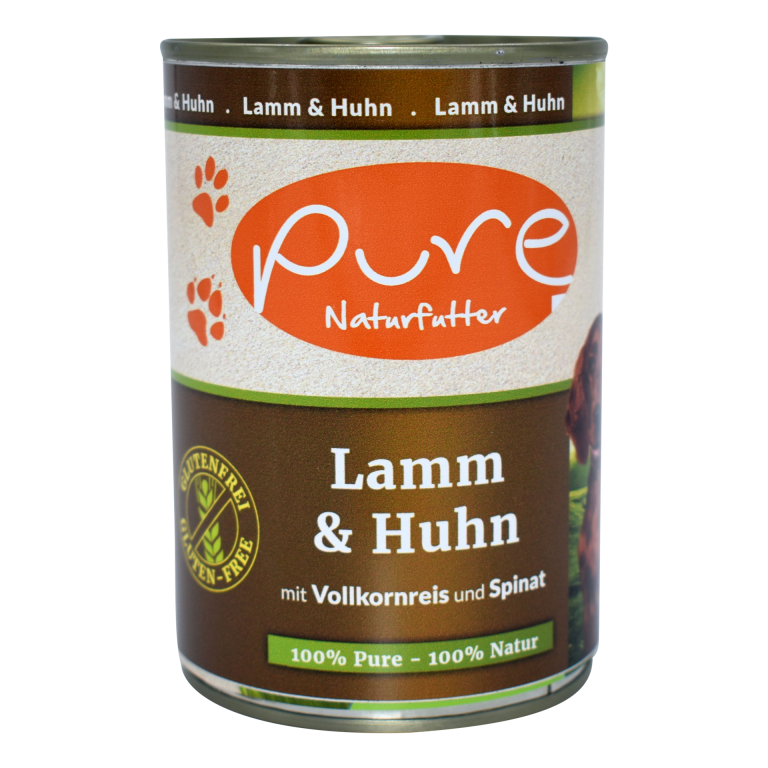 PURE Hundemenü Lamm & Huhn 400g mit Vollkornreis und Spinat